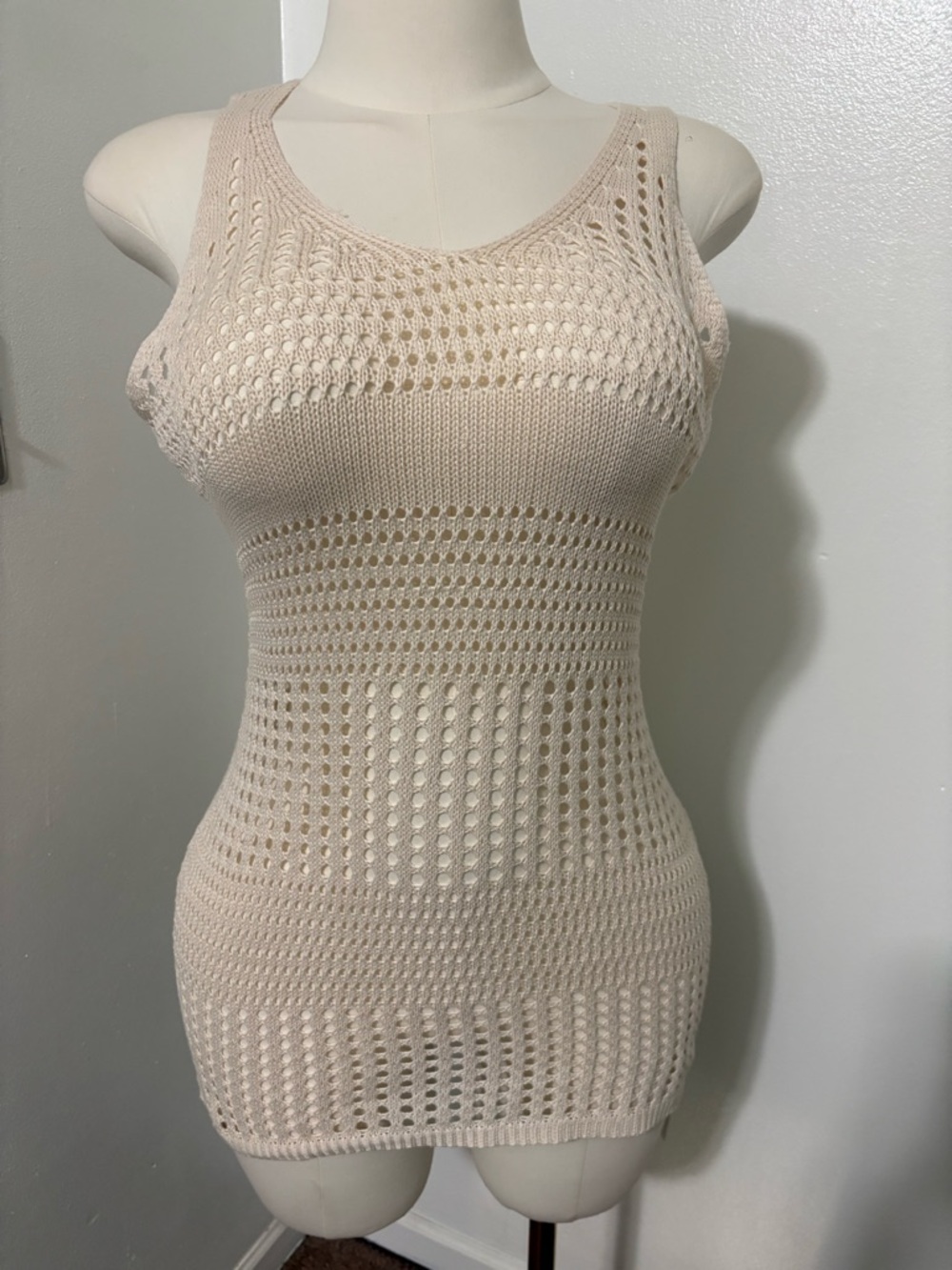 Cupshe Cream Crochet Knit Tank Coverup NWT